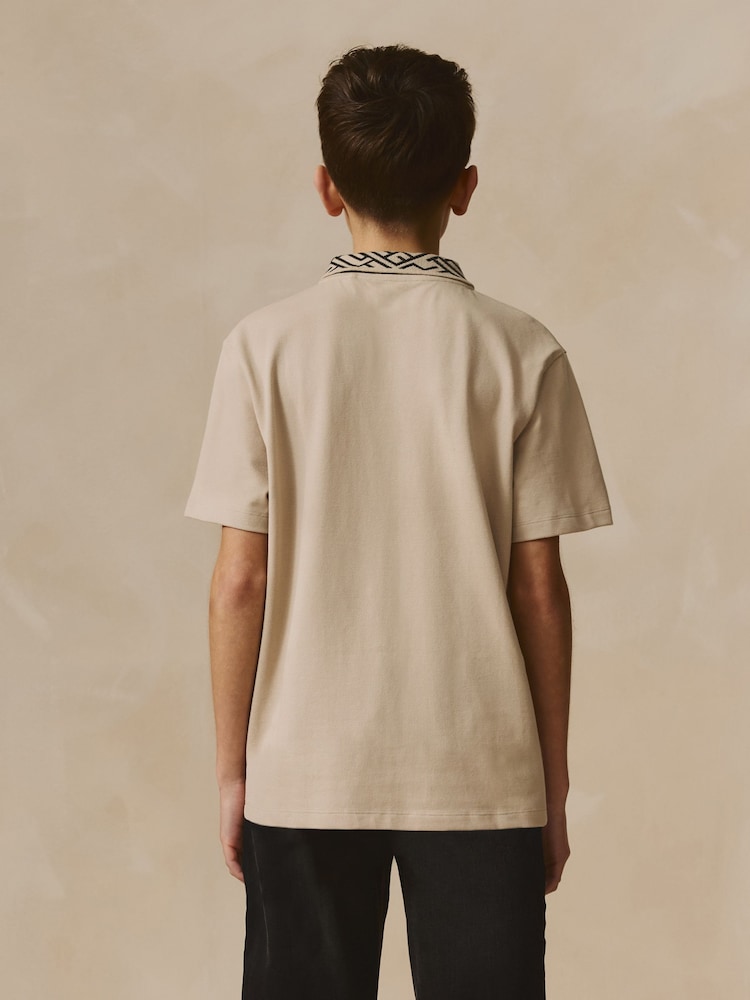 Pastelgeel - Geo Poloshirt met korte mouwen en kraag (3-16jr) - Image 3 of 8