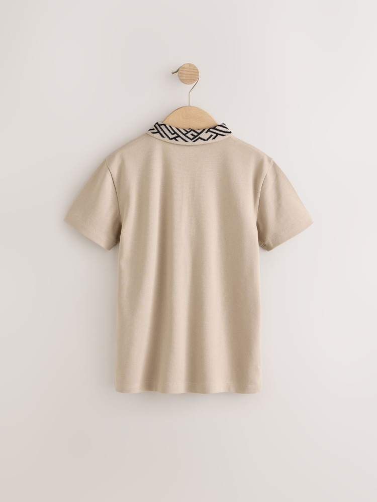 Pastelgeel - Geo Poloshirt met korte mouwen en kraag (3-16jr) - Image 6 of 8