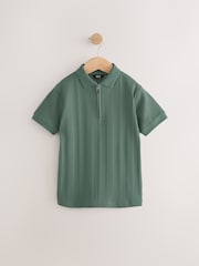 Green Textured Short Sleeve Quarter Zip Polo Shirt (3-16yrs) - Image 1 of 4