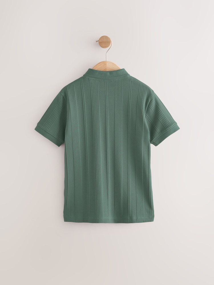 Green Textured Short Sleeve Quarter Zip Polo Shirt (3-16yrs) - Image 2 of 4