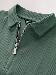 Green Textured Short Sleeve Quarter Zip Polo Shirt (3-16yrs) - Image 3 of 4