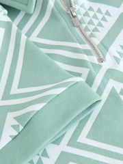 Mint Green Geo Zip Neck Short Sleeve 100% Cotton Polo Shirt (3-16yrs) - Image 4 of 4