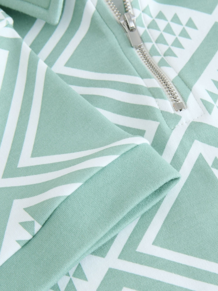 Mint Green Geo Zip Neck Short Sleeve 100% Cotton Polo Shirt (3-16yrs) - Image 4 of 4 Mint Green Geo Zip Neck Short Sleeve 100% Cotton Polo Shirt (3-16yrs) - Image 4 of 4