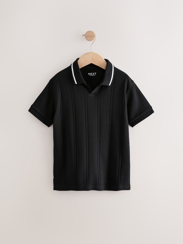 Negro - Polo texturizado de manga corta 100% de algodón (3-16 años) - Imagen 1 de 4 Negro - Polo texturizado de manga corta 100% de algodón (3-16 años) - Imagen 1 de 4