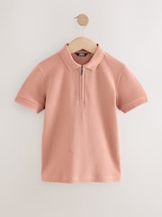 Rust Brown Textured Short Sleeve Quarter Zip Polo Shirt (3-16yrs) - Image 1 of 4