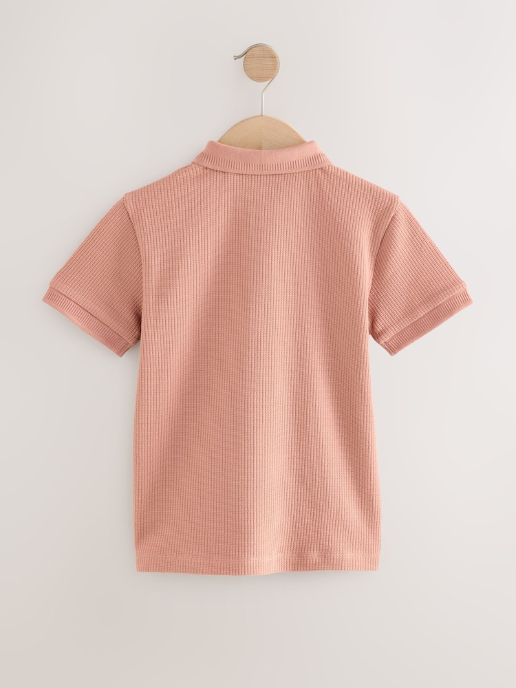 Rust Brown Textured Short Sleeve Quarter Zip Polo Shirt (3-16yrs) - Image 2 of 4
