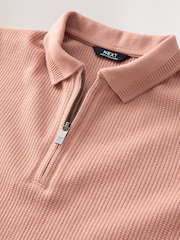 Rust Brown Textured Short Sleeve Quarter Zip Polo Shirt (3-16yrs) - Image 3 of 4