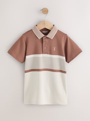 rumenorjava; poltna/Ecru - z izrazitim barvnim vzorcem črtast; progast kratek rokav; s kratkimi rokavi 100% Cotton polo majice (3-16yrs) - Slika 1 iz 4