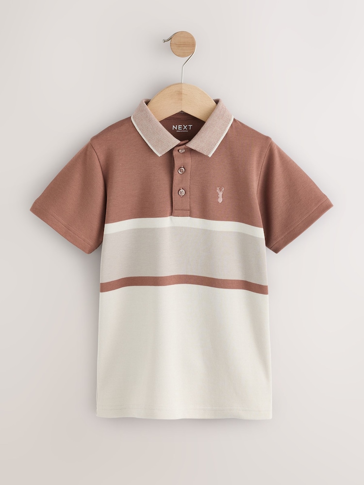 rumenorjava; poltna/Ecru - z izrazitim barvnim vzorcem črtast; progast kratek rokav; s kratkimi rokavi 100% Cotton polo majice (3-16yrs) - Slika 1 iz 4