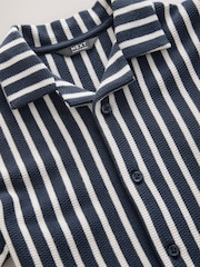Navy Blue/ White Stripe Textured Jersey Short Sleeve 100% Cotton Shirt (3-16yrs) - Image 3 of 4