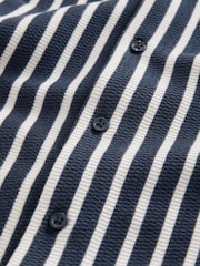 Navy Blue/ White Stripe Textured Jersey Short Sleeve 100% Cotton Shirt (3-16yrs) - Image 4 of 4