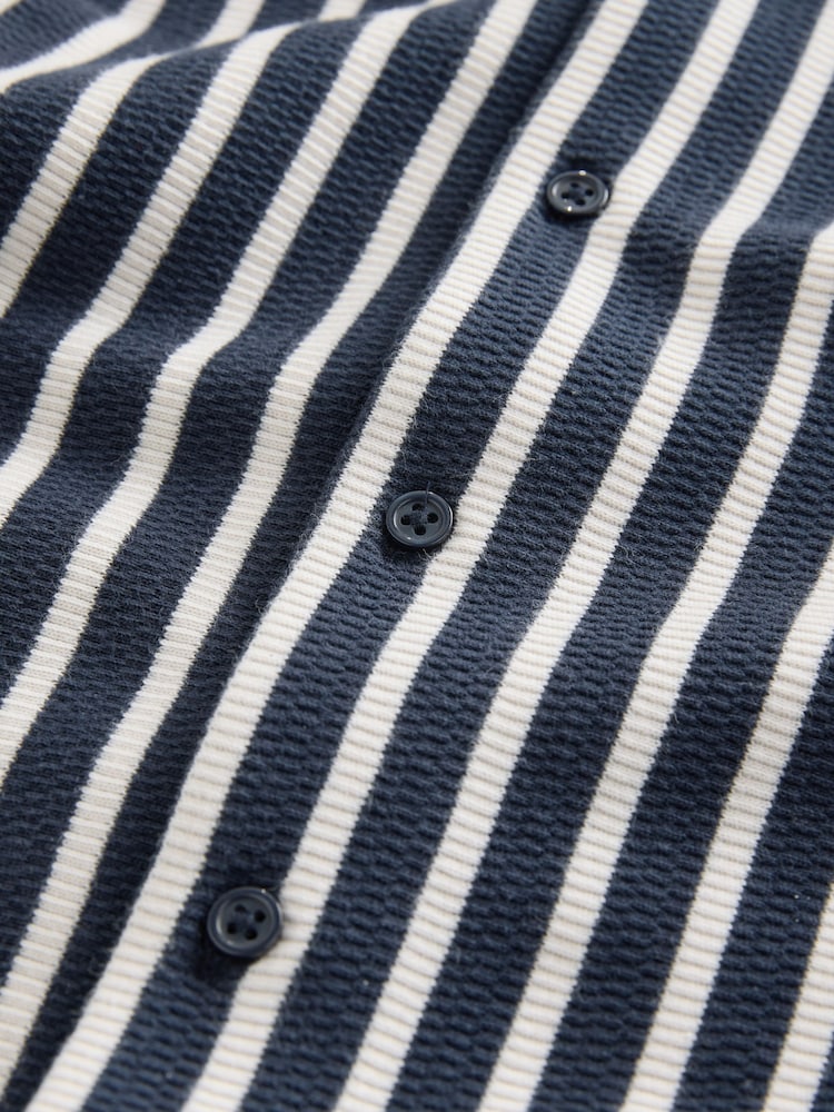 Navy Blue/ White Stripe Textured Jersey Short Sleeve 100% Cotton Shirt (3-16yrs) - Image 4 of 4