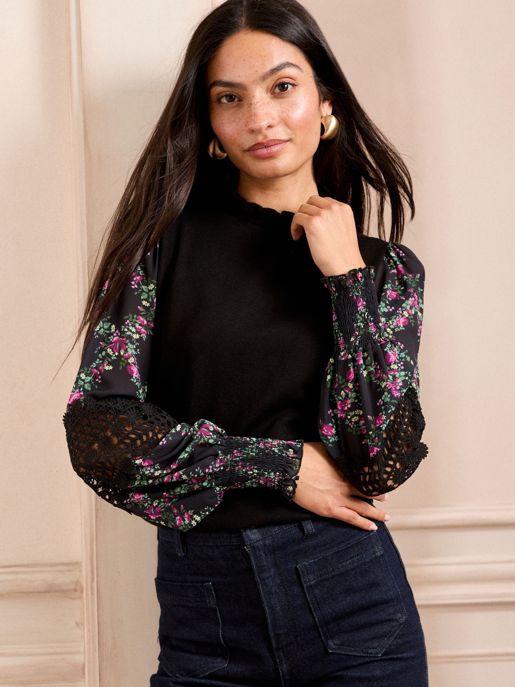 フェティコ - FETICO | Floral Slit Knit Jumper-Black-1の通販