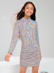 Lipsy Silver Teen Holographic Bodycon Dress (10-16yrs) - Image 1 of 4
