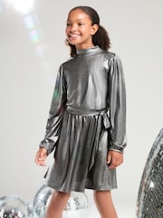Lipsy Silver Belted Party Dress (5-16yrs) - Image 1 of 4