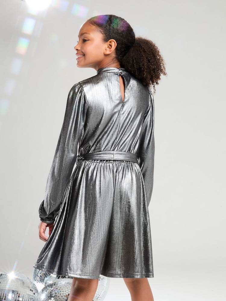 Lipsy Silver Belted Party Dress (5-16yrs) - Image 4 of 4