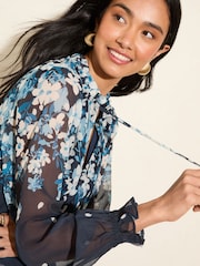 Friends Like These Blue Floral Long Sleeve Boho Tie Shirt - Image 2 of 5