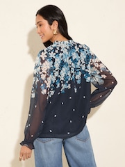 Friends Like These Blue Floral Long Sleeve Boho Tie Shirt - Image 5 of 5