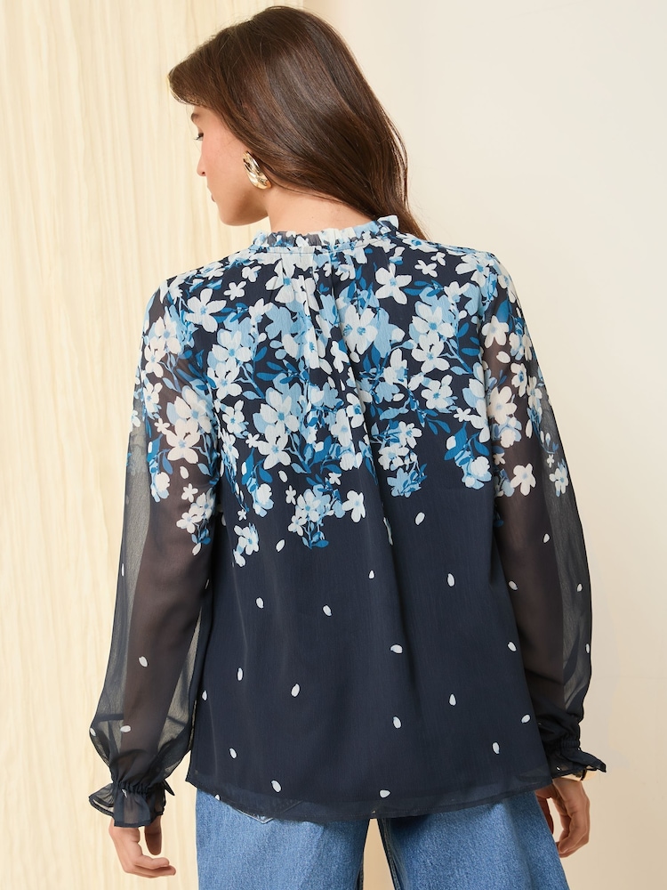 Friends Like These Blue Floral Long Sleeve Boho Tie Shirt - Image 5 of 5