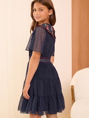 Love & Roses Blue Embrodiered Collar Dress (5-16yrs) - Image 2 of 5