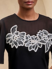 Lipsy Black/White Floral Flutter Sleeve Trim T-Shirt - Image 2 of 4
