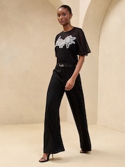 Lipsy Black/White Floral Flutter Sleeve Trim T-Shirt - Image 3 of 4