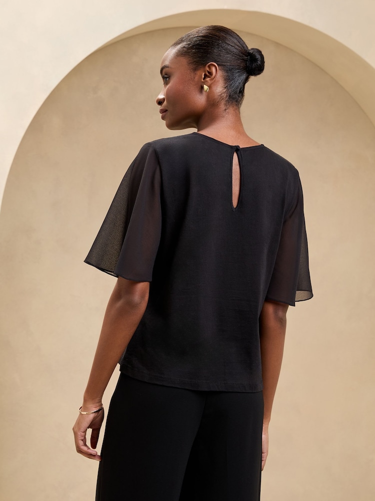 Lipsy Black/White Floral Flutter Sleeve Trim T-Shirt - Image 4 of 4