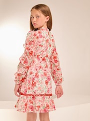 Lipsy Pink Floral Ruffle Sleeve Chiffon Sparkle Dress (5-16yrs) - Image 4 of 4