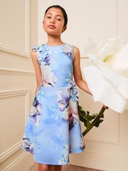 Lipsy Blue Floral Corsage Scuba Dress (5-16yrs) - Image 1 of 5