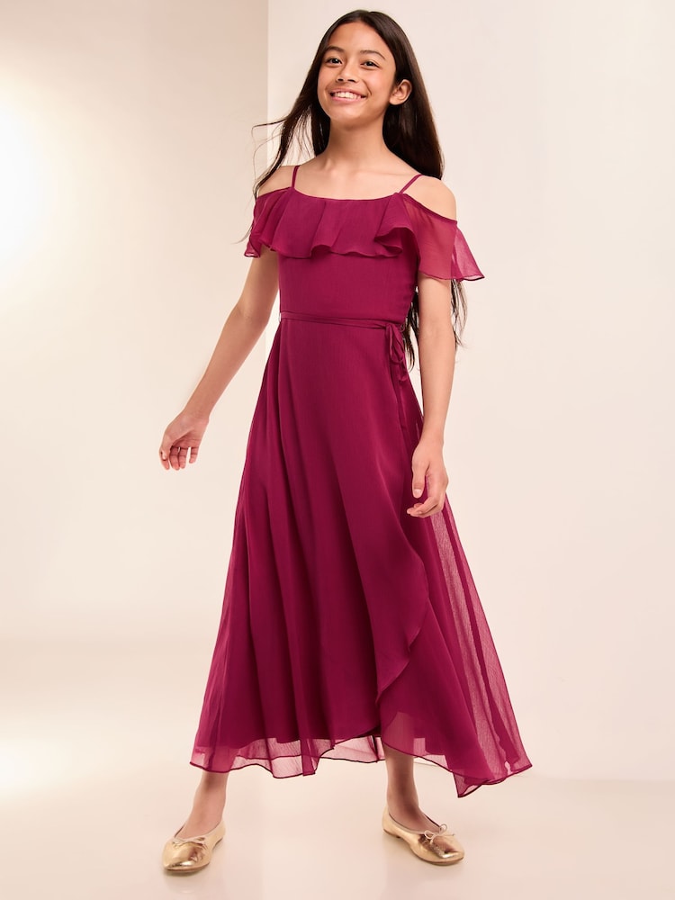 Lipsy Berry Red Cold Shoulder Maxi Occasion Dress (10-16yrs) (10-16yrs) - Image 1 of 4