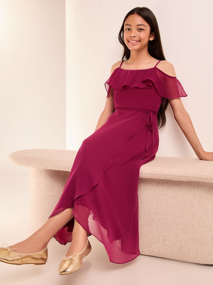 Lipsy Berry Red Cold Shoulder Maxi Occasion Dress (10-16yrs) (10-16yrs) - Image 2 of 4