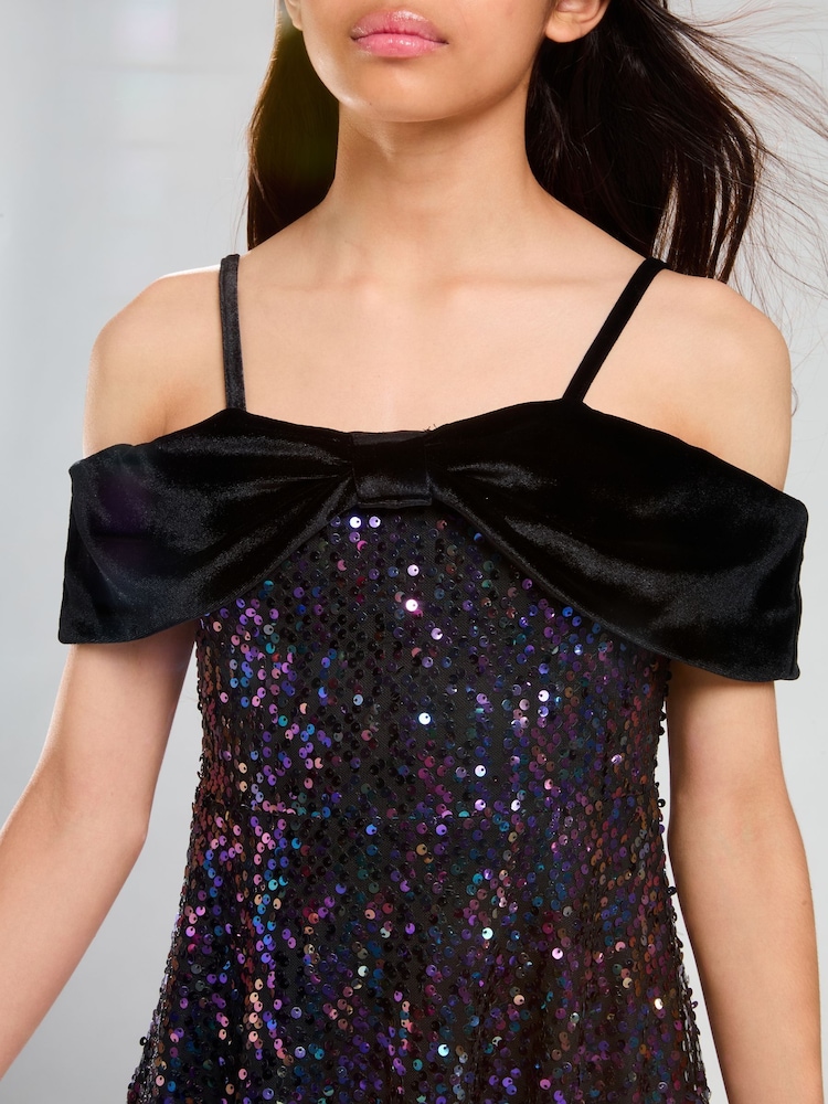 فستان حفلات 2 في 1 بفيونكة ومزيّن بترتر من Lipsy (5-16 سنة) - Image 2 of 4