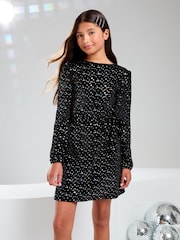 Lipsy Black Glitter Velvet Party Dress (5-16yrs) - Image 1 of 4