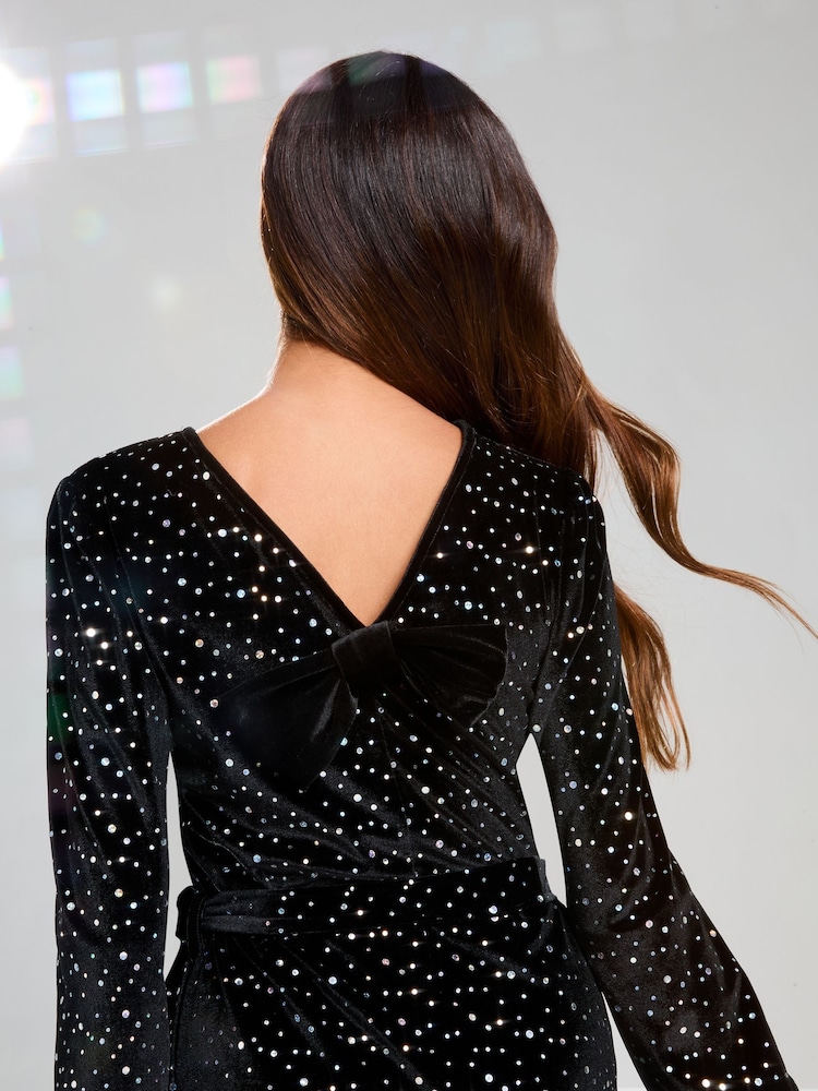 Lipsy Black Glitter Velvet Party Dress (5-16yrs) - Image 2 of 4