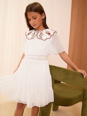 Love & Roses White Embrodiered Collar Dress (5-16yrs) - Image 1 of 4