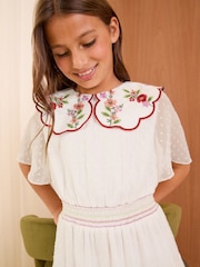 Love & Roses White Embrodiered Collar Dress (5-16yrs) - Image 2 of 4