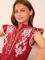 Love & Roses Red Embroidered V-Neck Dress (5-16yrs) - Image 4 of 4