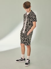 Black/White 100% Cotton Printed Jersey Shirt And Shorts Set (3-16yrs) - Image 1 of 10