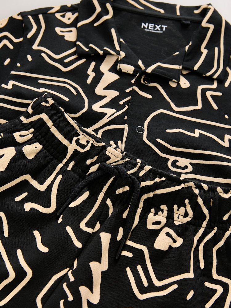 Black/White 100% Cotton Printed Jersey Shirt And Shorts Set (3-16yrs) - Image 10 of 10