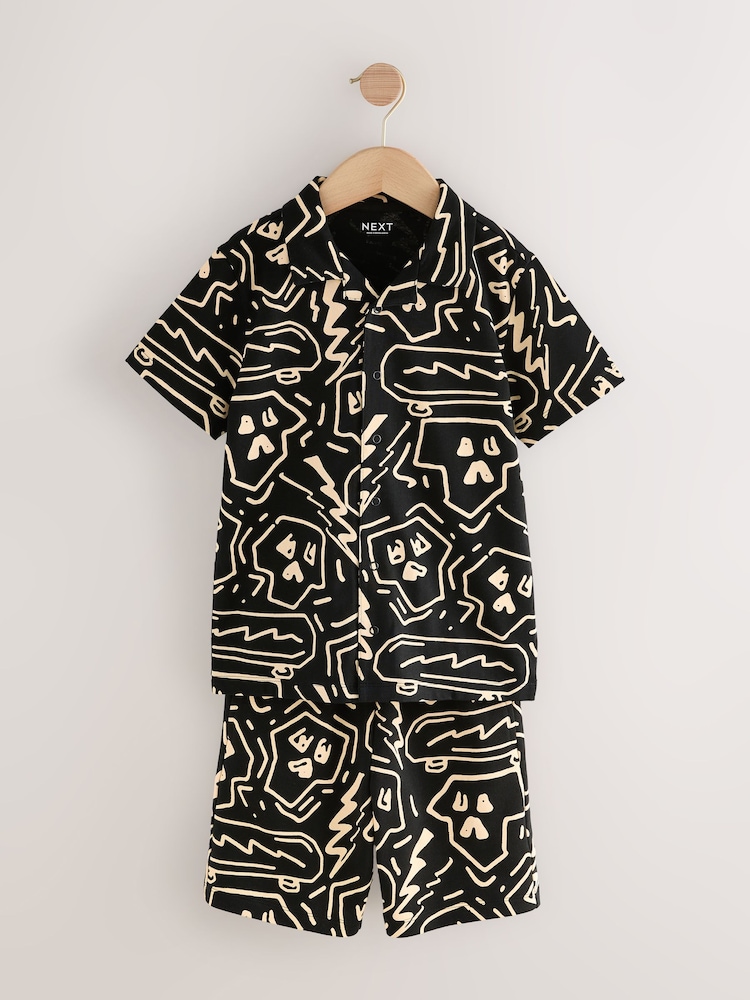 Black/White 100% Cotton Printed Jersey Shirt And Shorts Set (3-16yrs) - Image 6 of 10
