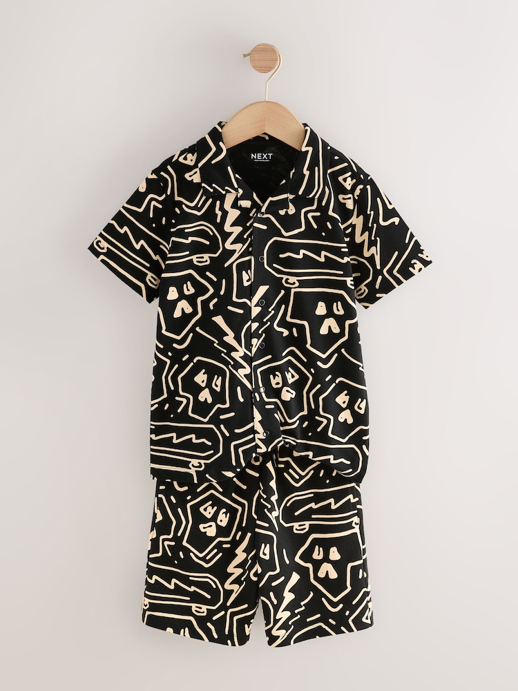 Black/White 100% Cotton Printed Jersey Shirt And Shorts Set (3-16yrs) - Image 7 of 10