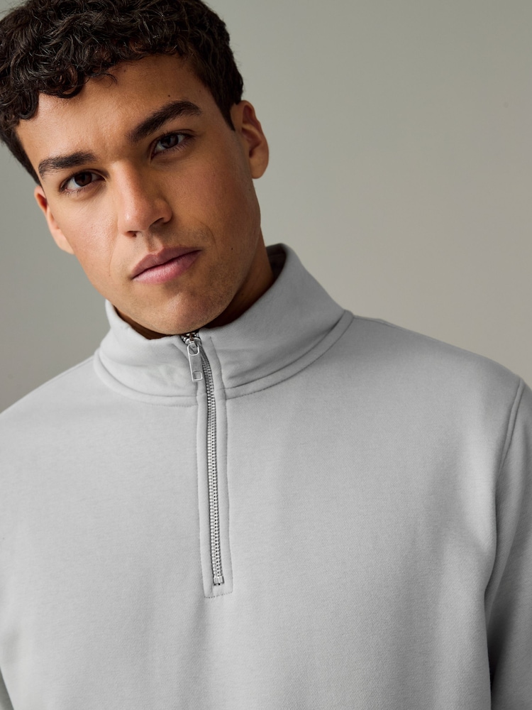 Light Grey Jersey Cotton Rich Quarter Zip Sweatshirt - Image 1 of 7