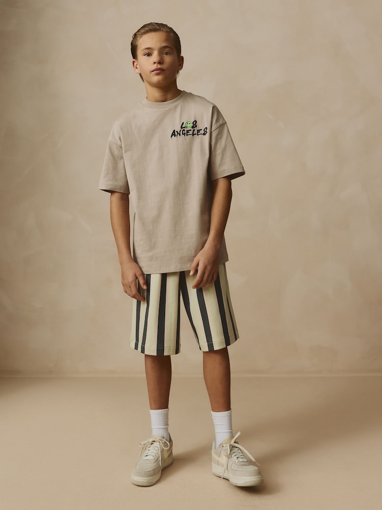 Stone Stripe Back Print Relaxed Fit Short Sleeve T-Shirt and Shorts Set (3-16yrs) - Image 1 of 10