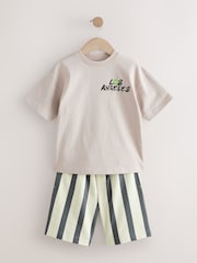 Stone Stripe Back Print Relaxed Fit Short Sleeve T-Shirt and Shorts Set (3-16yrs) - Image 6 of 10