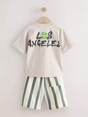 Stone Stripe Back Print Relaxed Fit Short Sleeve T-Shirt and Shorts Set (3-16yrs) - Image 8 of 10