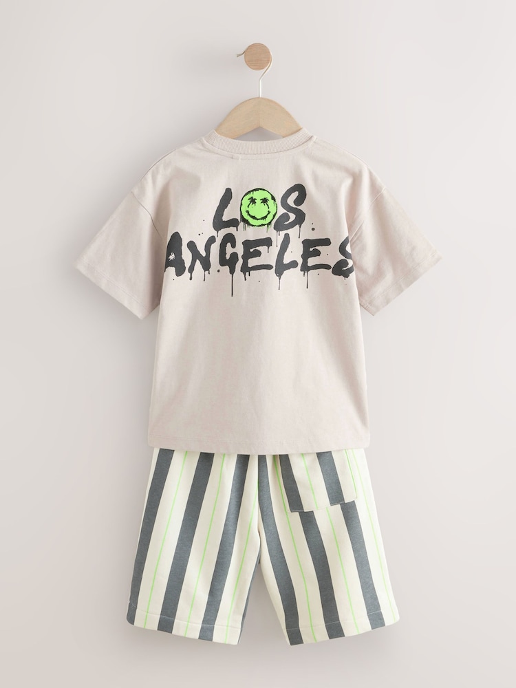 Stone Stripe Back Print Relaxed Fit Short Sleeve T-Shirt and Shorts Set (3-16yrs) - Image 8 of 10