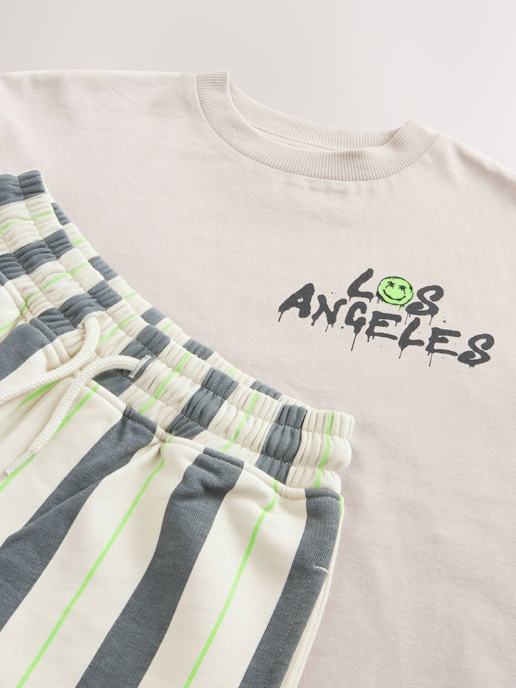 Stone Stripe Back Print Relaxed Fit Short Sleeve T-Shirt and Shorts Set (3-16yrs) - Image 9 of 10