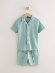 Mineral Blue Textured Revere Collar Short Sleeve Shirt and Shorts Set (3-16yrs) - Image 1 of 5