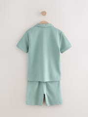 Mineral Blue Textured Revere Collar Short Sleeve Shirt and Shorts Set (3-16yrs) - Image 3 of 5