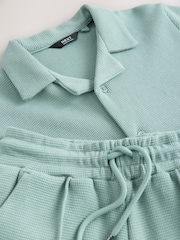 Mineral Blue Textured Revere Collar Short Sleeve Shirt and Shorts Set (3-16yrs) - Image 5 of 5